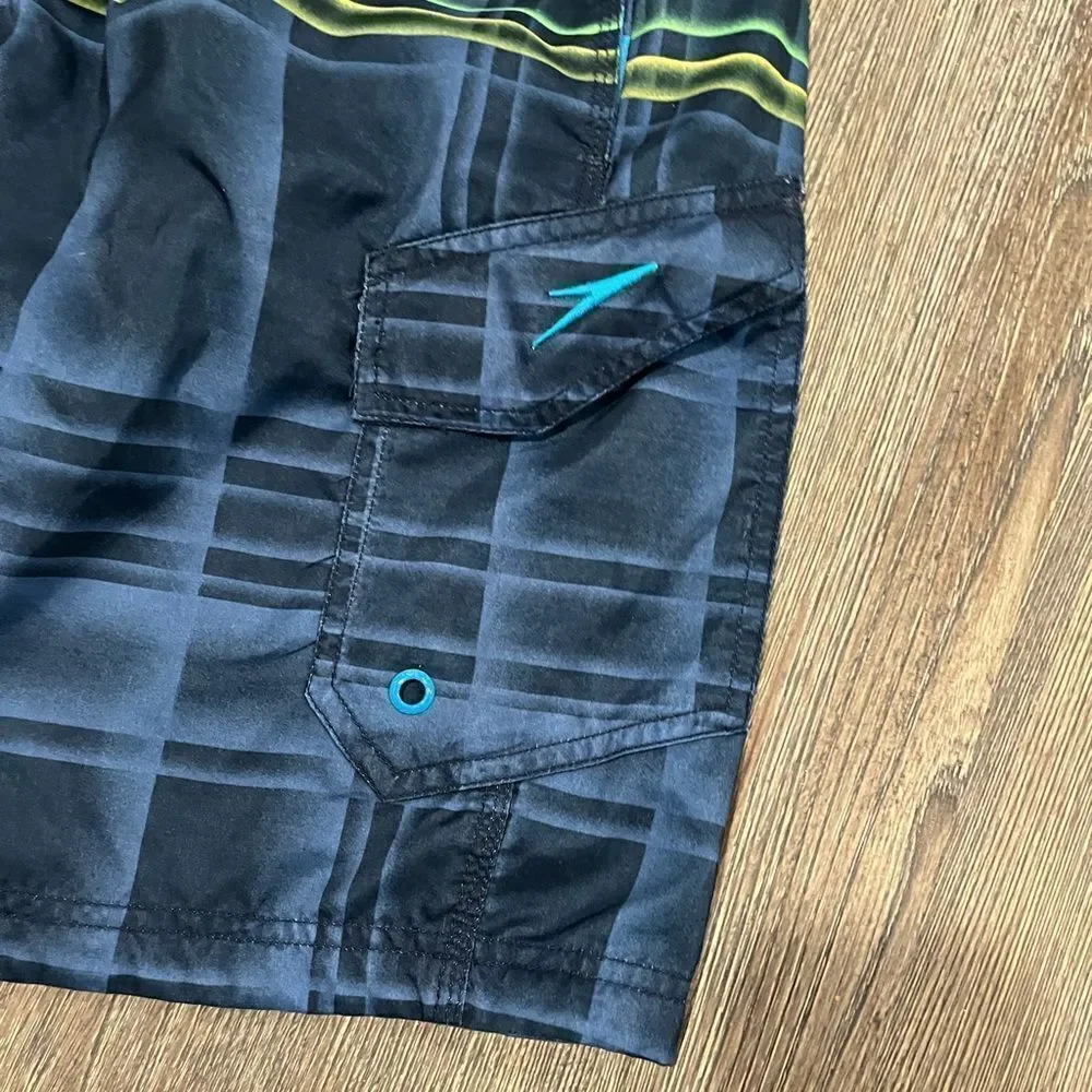 Speedo Board Shorts Plaid Hawaiian Swim Trunks Mesh Liner Multicolor Size Small